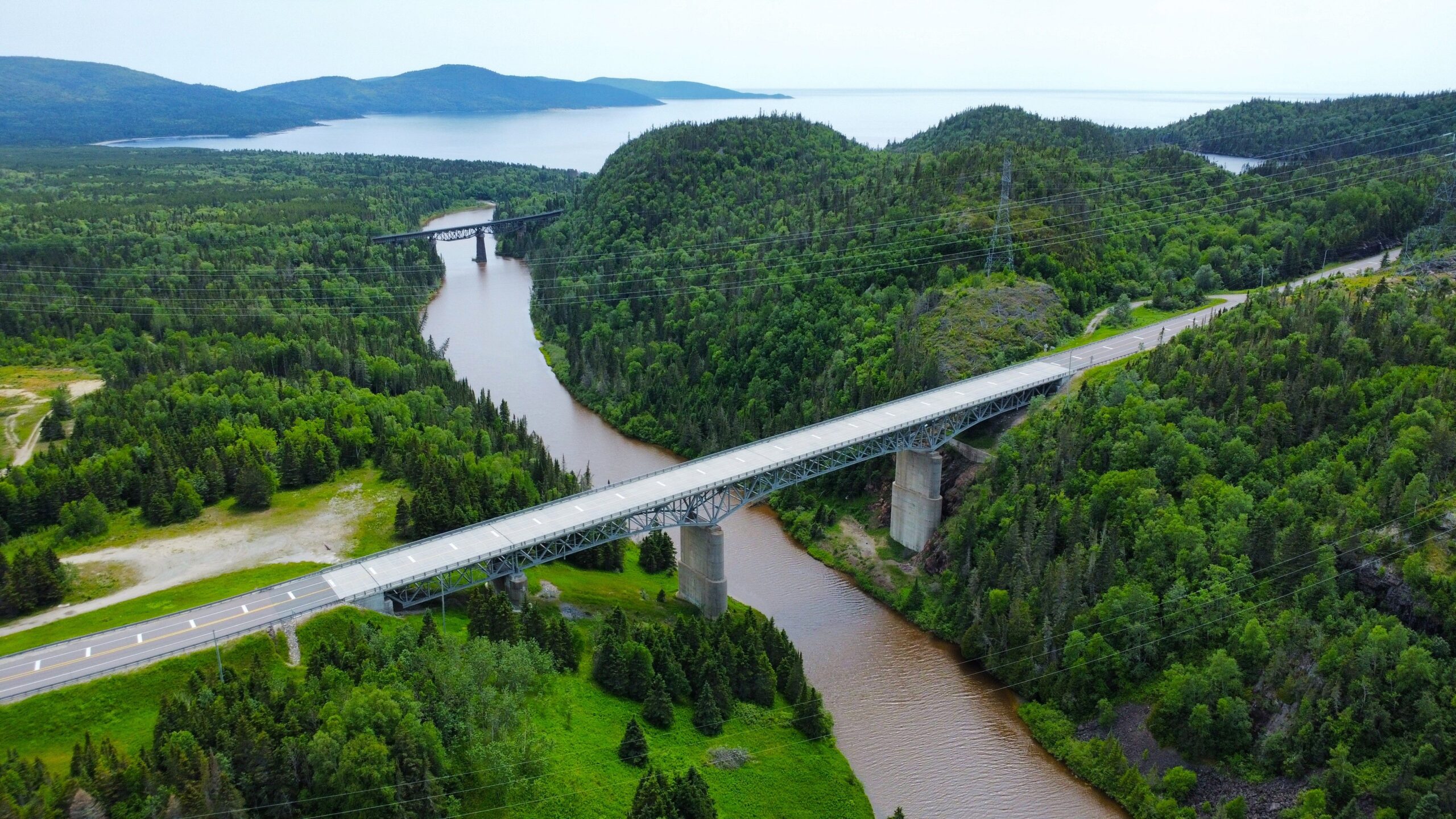Bridge crossing a forested river